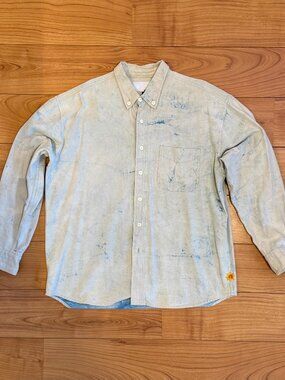 18 East Wolf button-down shirt - blue dabu dyed heavy oxford cloth (L/Large)